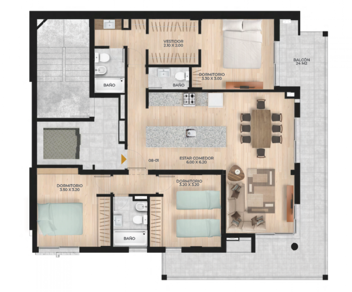 Departamento de 3 dormitorios en 9 de Julio y 1°de Mayo